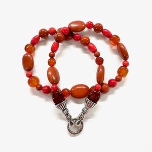 NEW CAROLYN POLLACK Necklace Carnelian Jasper Sterling Silver Fold Clasp AW BOX